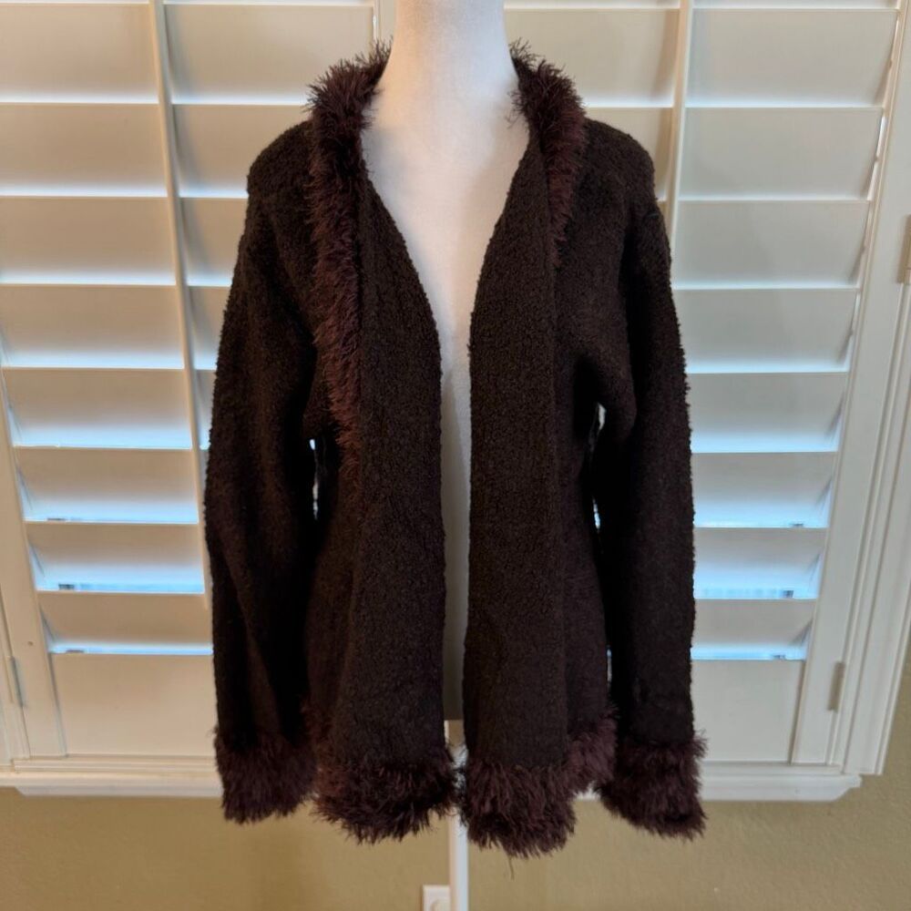 New Vintage Y2K Pretty Angel Women’s Brown Fuzzy Cardigan Sweater Sz Large Fairy